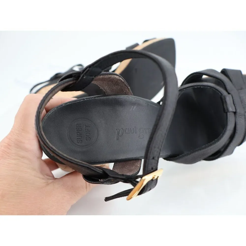 Paul Green Tina Sandals Black Leather Chunky Heel Slingback Strappy UK 5.5 US 8